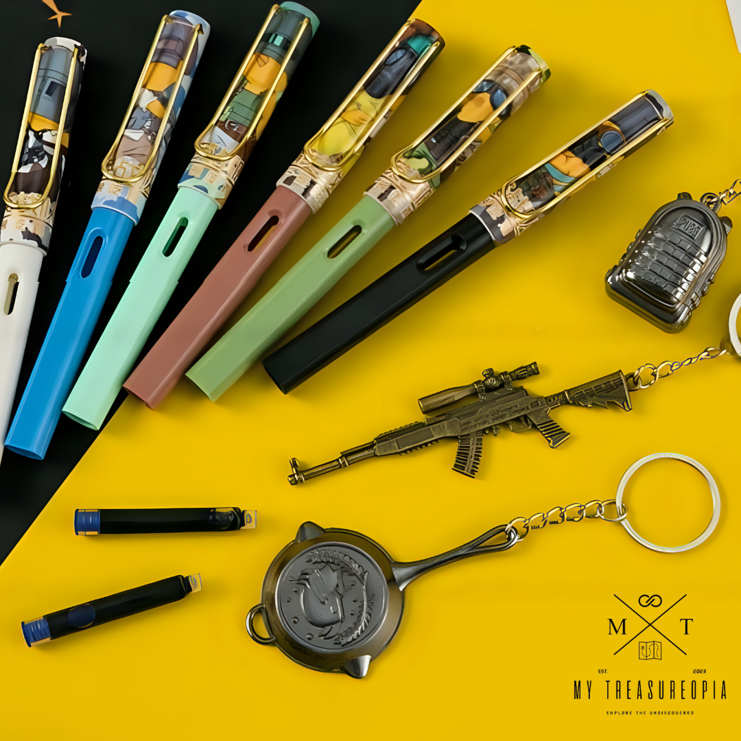 PUBG Fountain Pen Set ( Pack Contains 2 Fountain Pens, 2 Ink Cartridge & 1 Keychain )