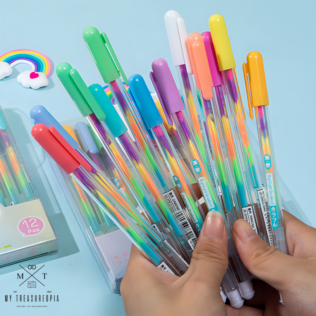 Colorful Rainbow Ink Gel Pen ( Set Of 12 Pcs )