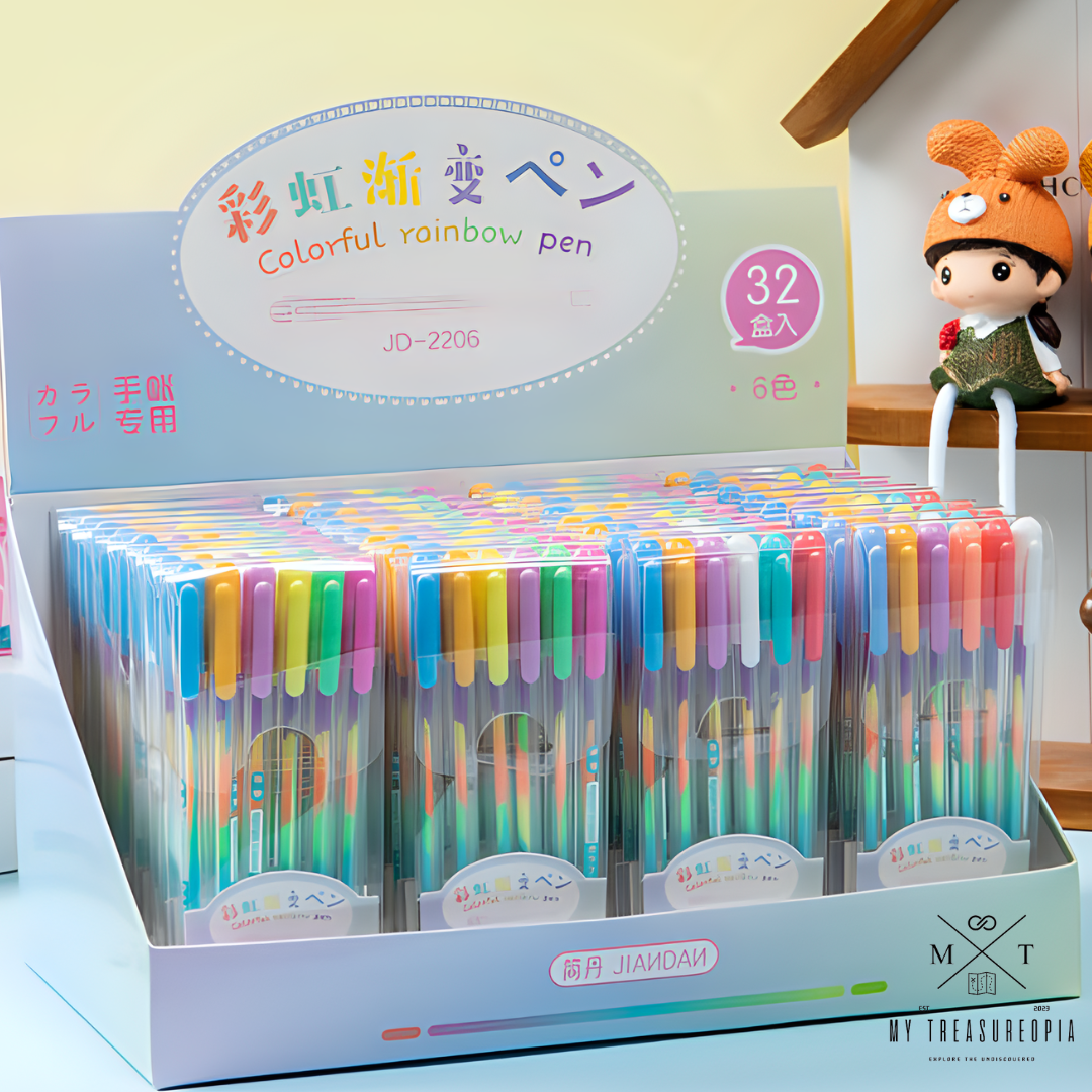 Colorful Rainbow Ink Gel Pen ( Set Of 12 Pcs )