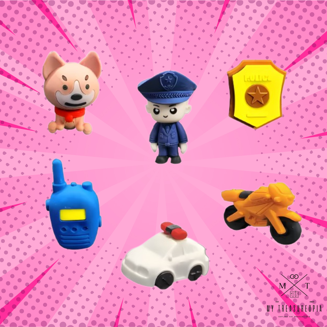 Police Eraser Set ( Set Of 2 Packs, Each Pack Contains 6 Pcs Erasers )