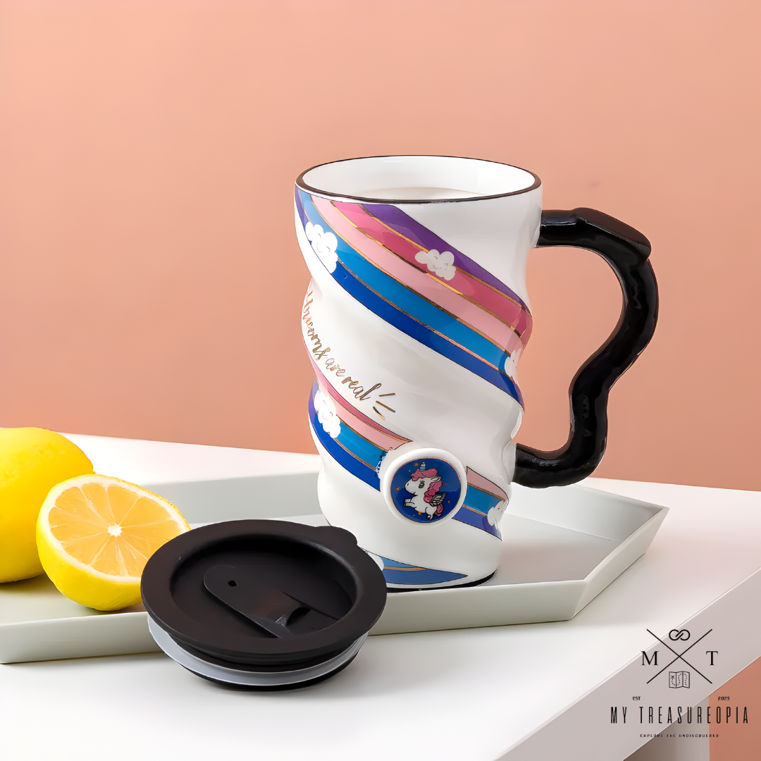 Unicorn Long Ceramic Mug With Lid