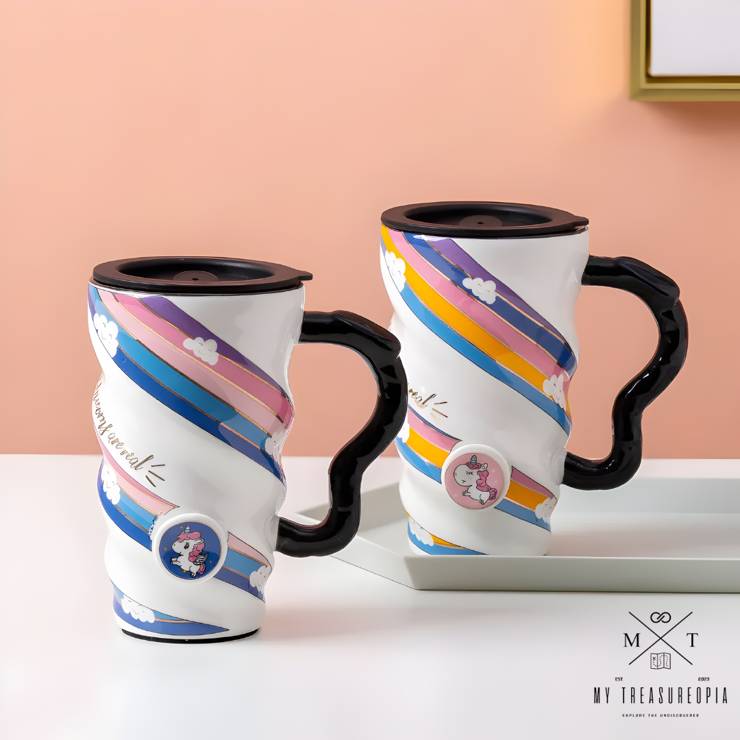 Unicorn Long Ceramic Mug With Lid