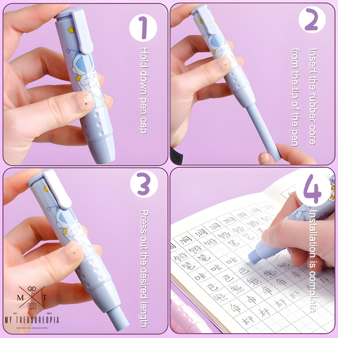 Pen Shaped Eraser -  Press Mechanical Rubbers with 2 Pcs Refill Erasers ( Pack Of 2 Pcs )