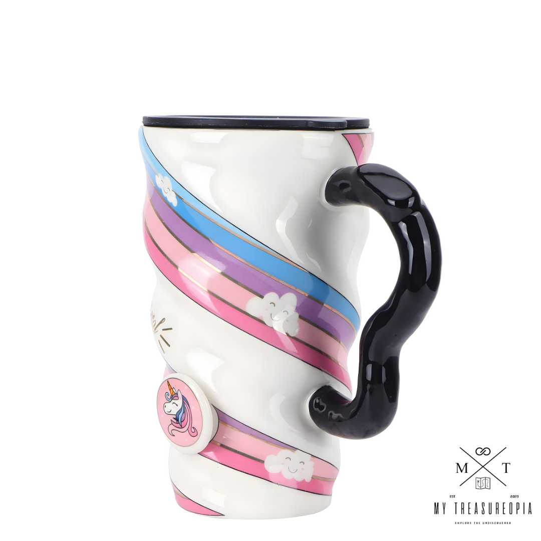 Unicorn Long Ceramic Mug With Lid