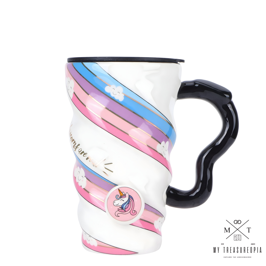 Unicorn Long Ceramic Mug With Lid