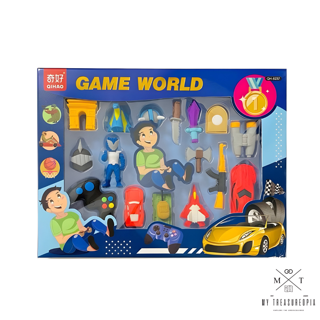 Game World Eraser Set ( Pack of 17 Erasers )