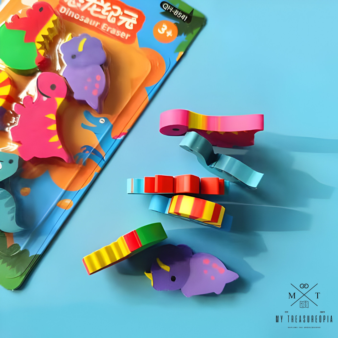 Cute Dinosaur Eraser Set ( Set Of 2 Packs , Each Pack Contains 6 Pcs Erasers )