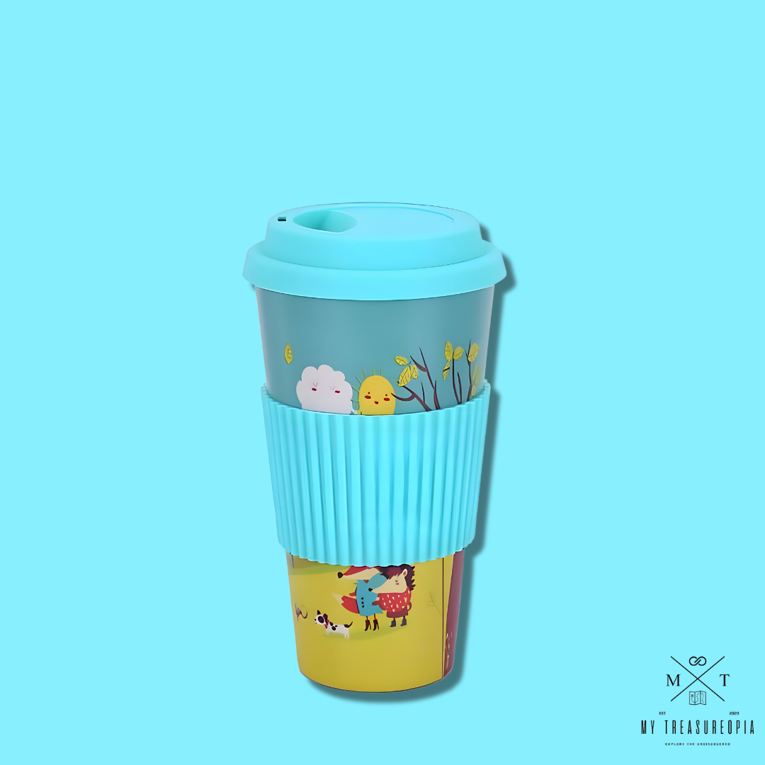 Blue Jungle Mug With Lid ( Bamboo Fiber )