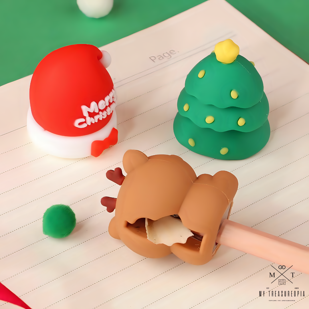 Merry Christmas Sharpener ( Pack Of 4 - 1 Christmas Tree, 1 Reindeer, 1 Santa Claus & 1 Christmas Cap )