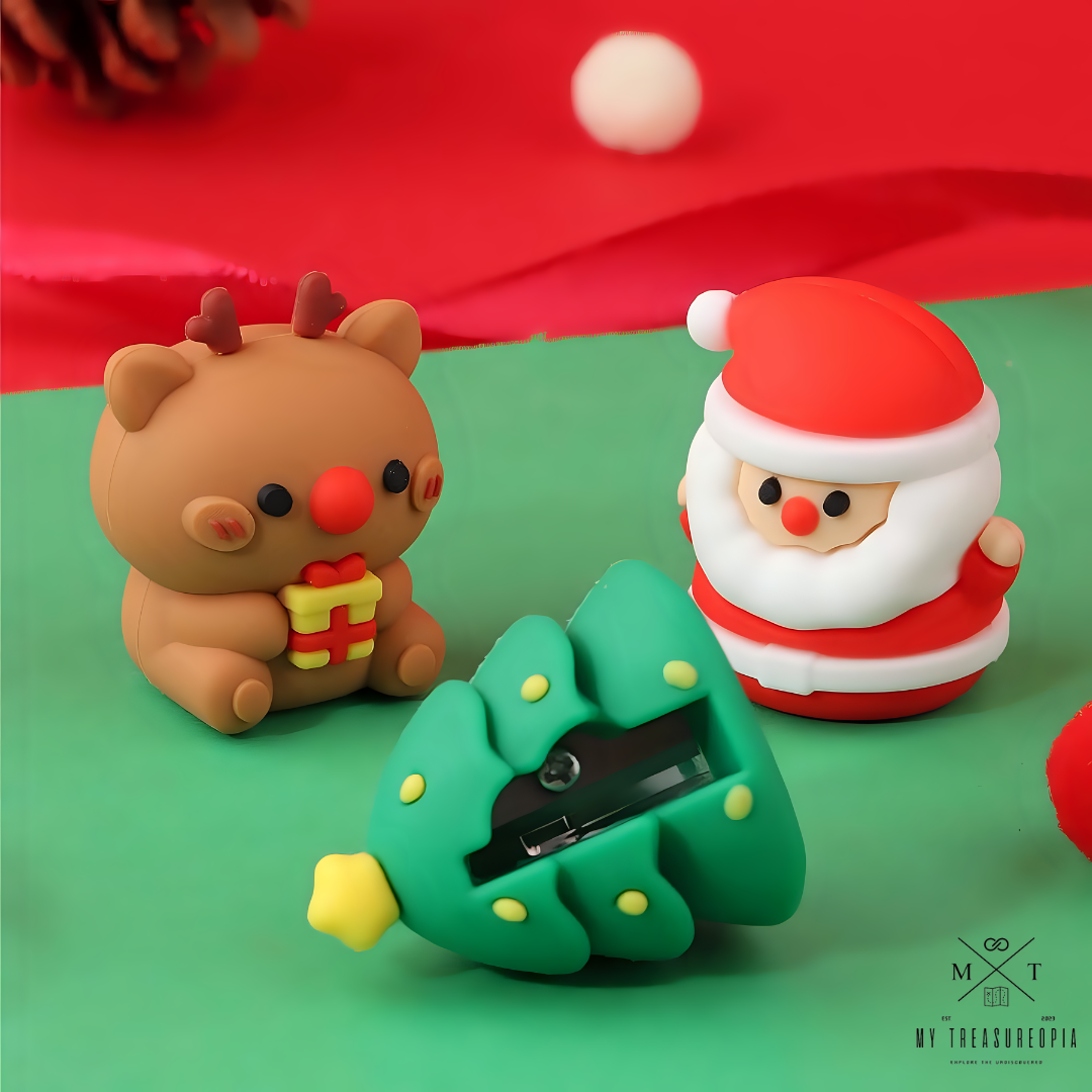 Merry Christmas Sharpener ( Pack Of 4 - 1 Christmas Tree, 1 Reindeer, 1 Santa Claus & 1 Christmas Cap )