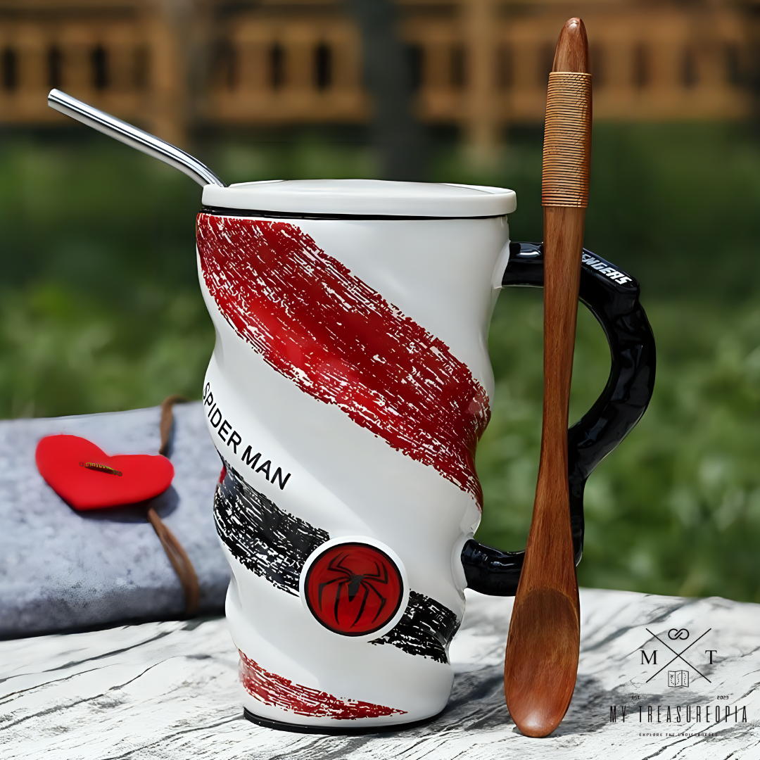Superhero Long Ceramic Mug With Lid