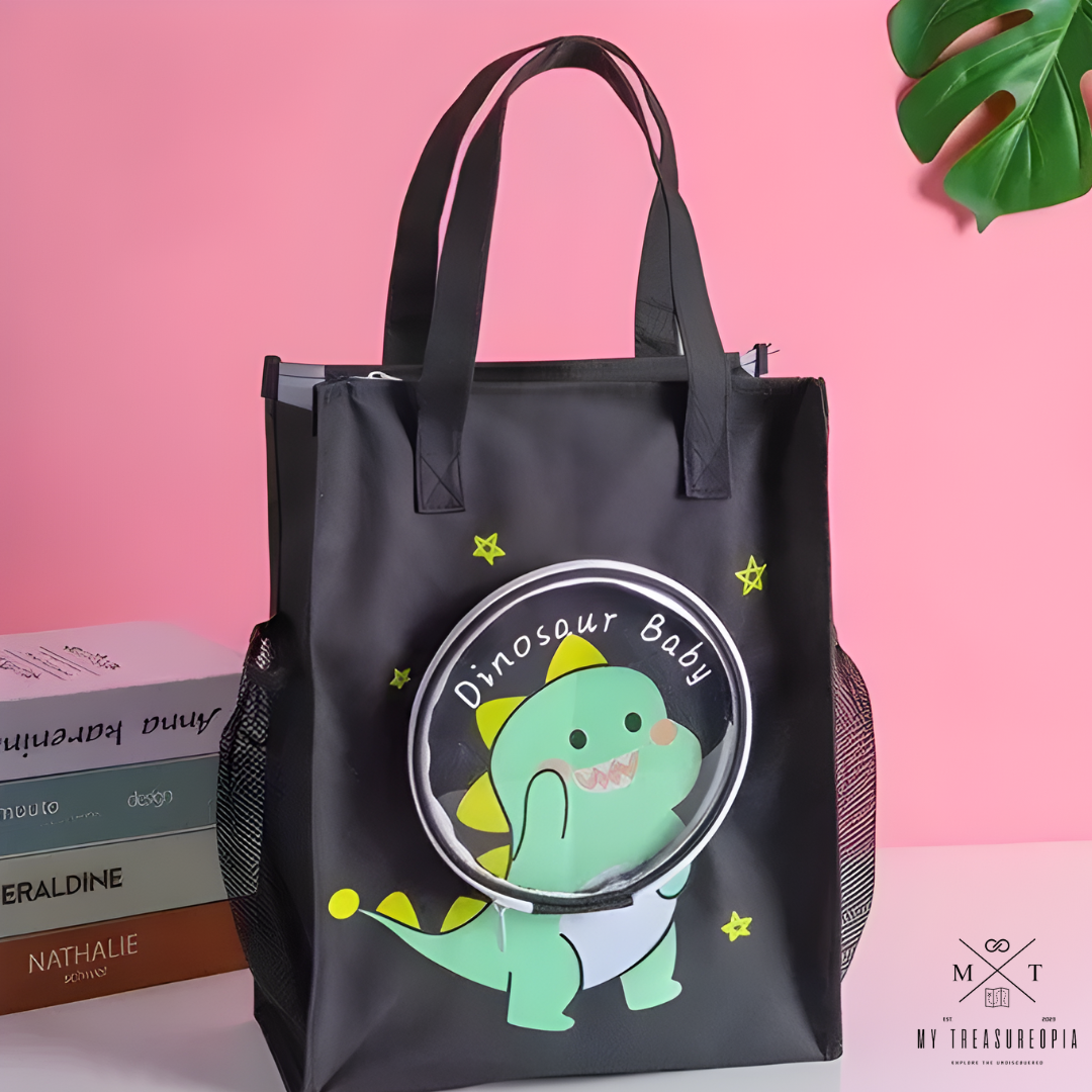 Dinosaur Baby Black Canvas Carrying Hand Bag