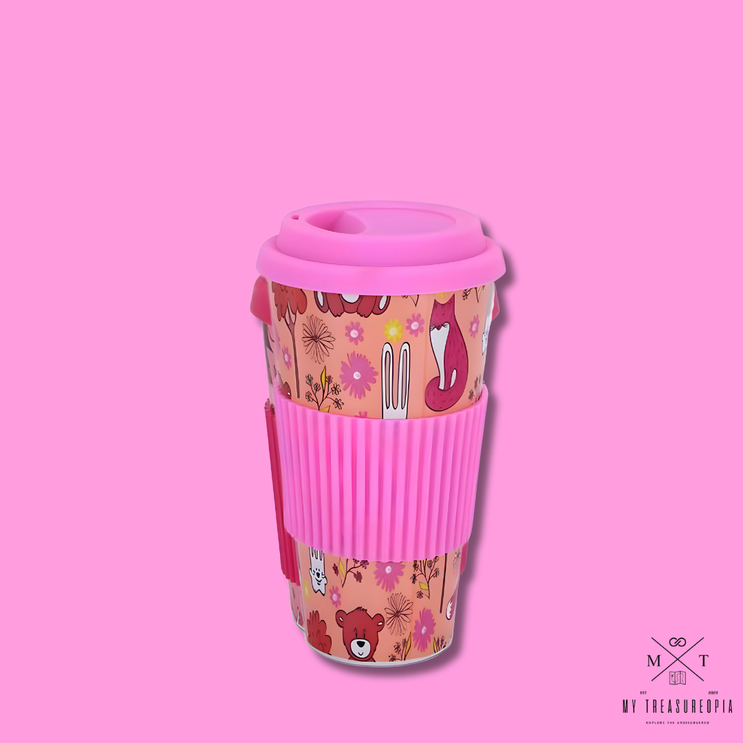 Pink Town Mug With Lid ( Bamboo Fiber )