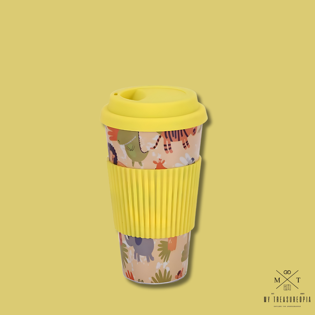 Yellow Wildlife Mug With Lid ( Bamboo Fiber )