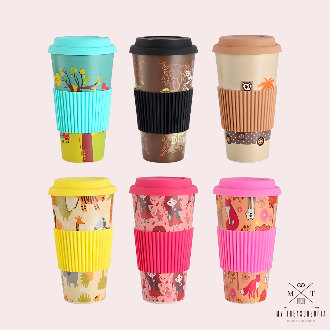 Pink Town Mug With Lid ( Bamboo Fiber )