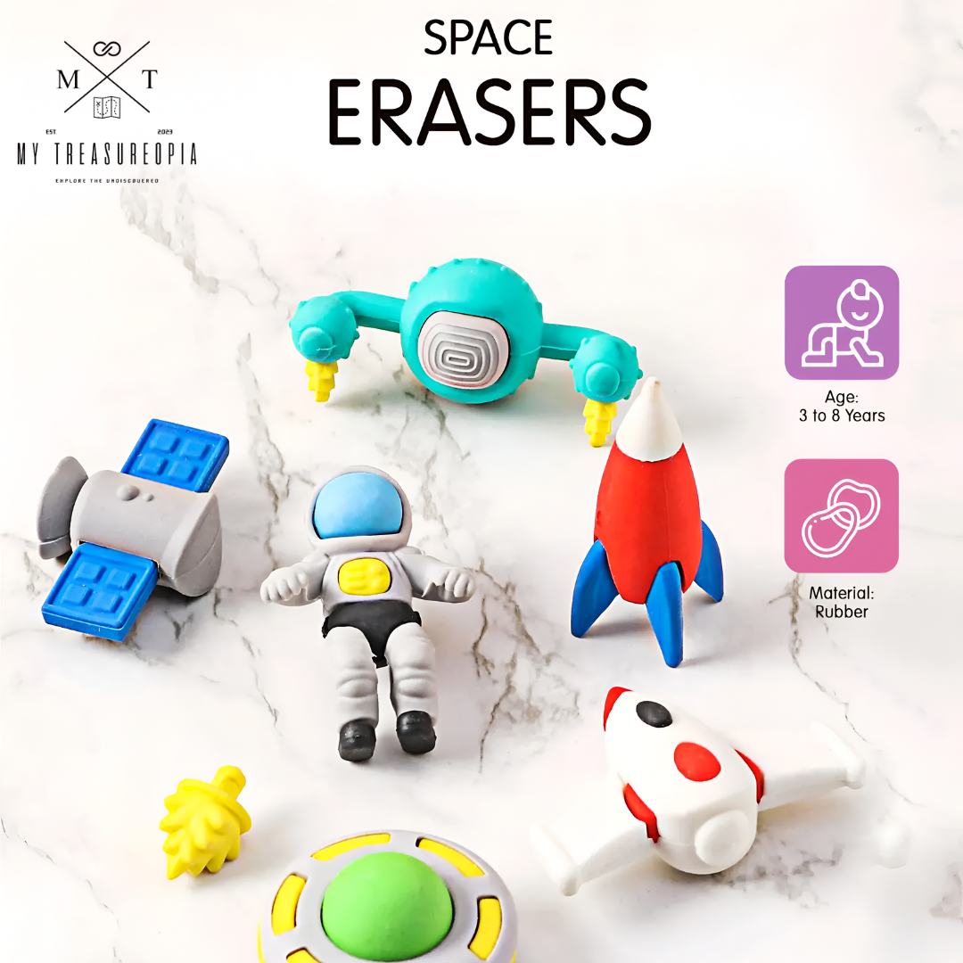 Outer Space Eraser Set ( Set Of 2 Packs, Each Pack Contains 4 Pcs Erasers )