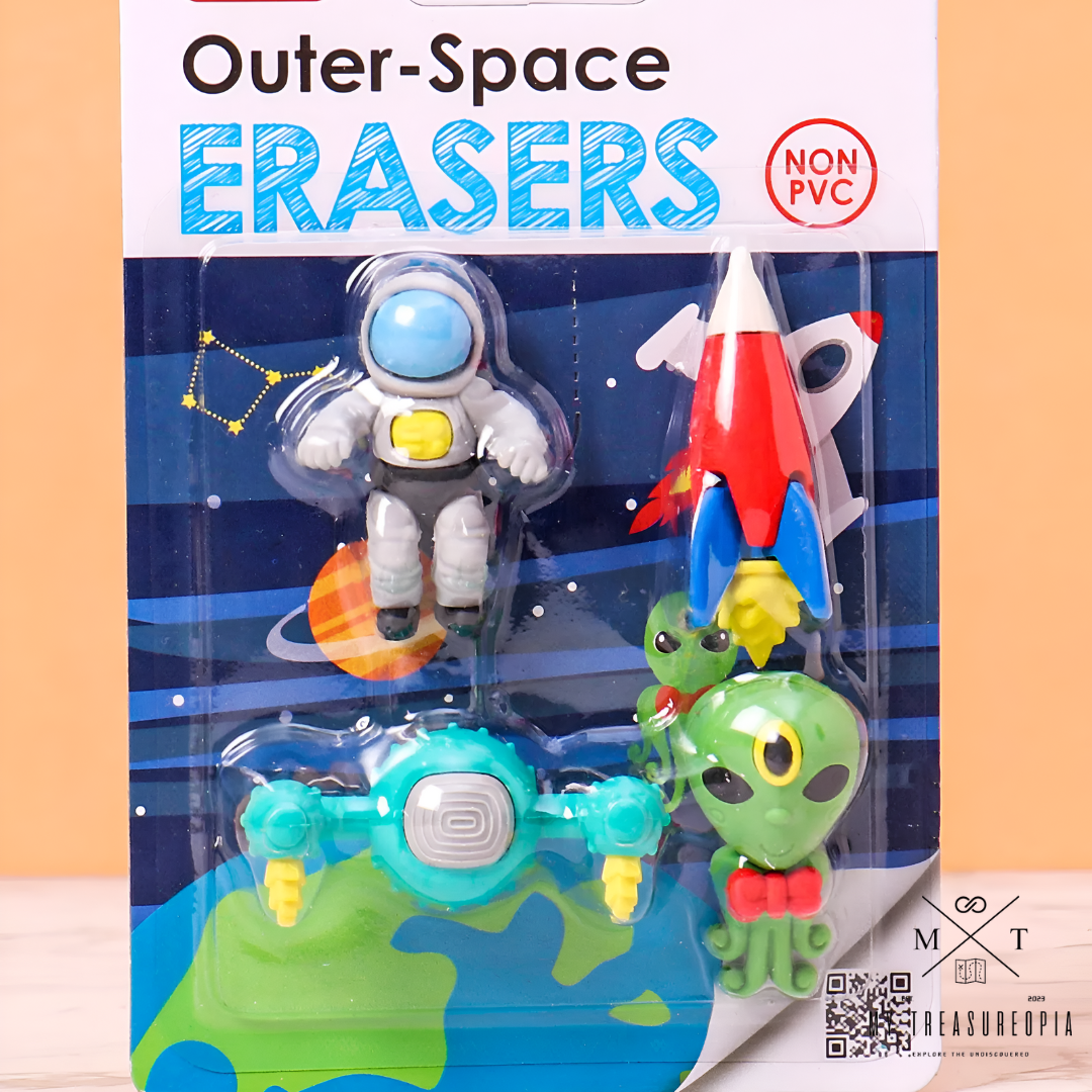 Outer Space Eraser Set ( Set Of 2 Packs, Each Pack Contains 4 Pcs Erasers )