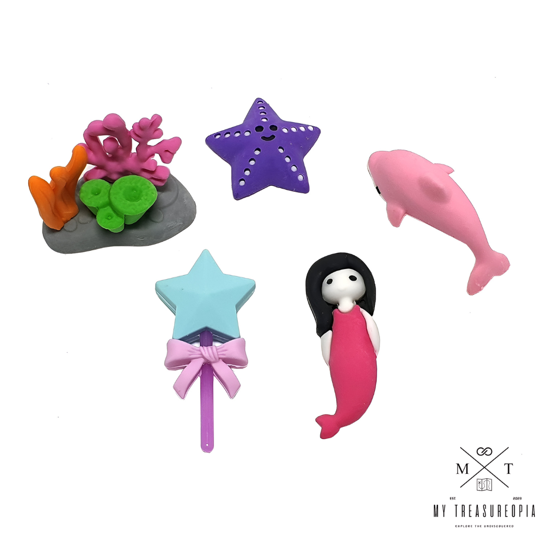 Ocean Princess Eraser Set ( Set Of 2 Packs, Each Pack Contains 5 Pcs Erasers )