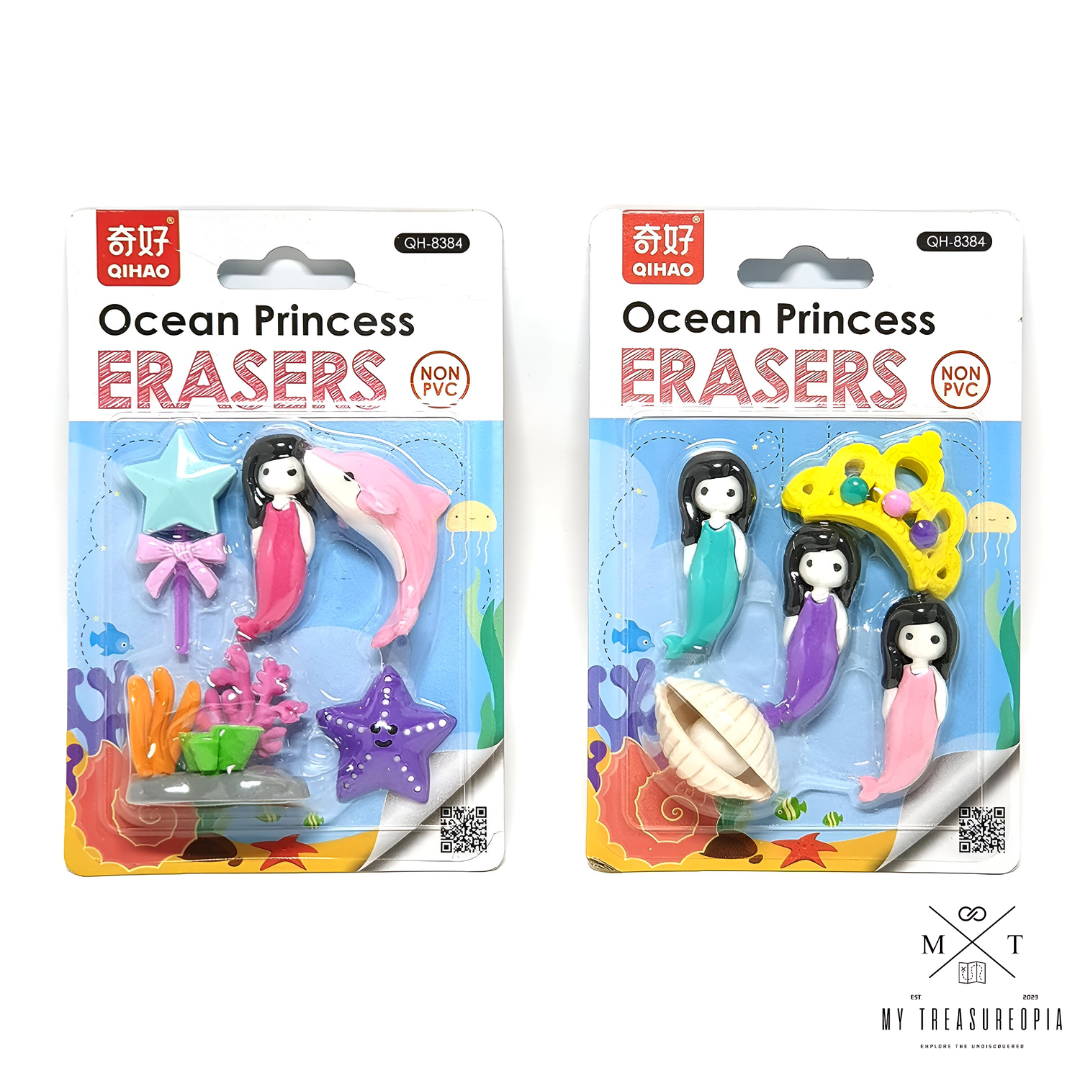 Ocean Princess Eraser Set ( Set Of 2 Packs, Each Pack Contains 5 Pcs Erasers )