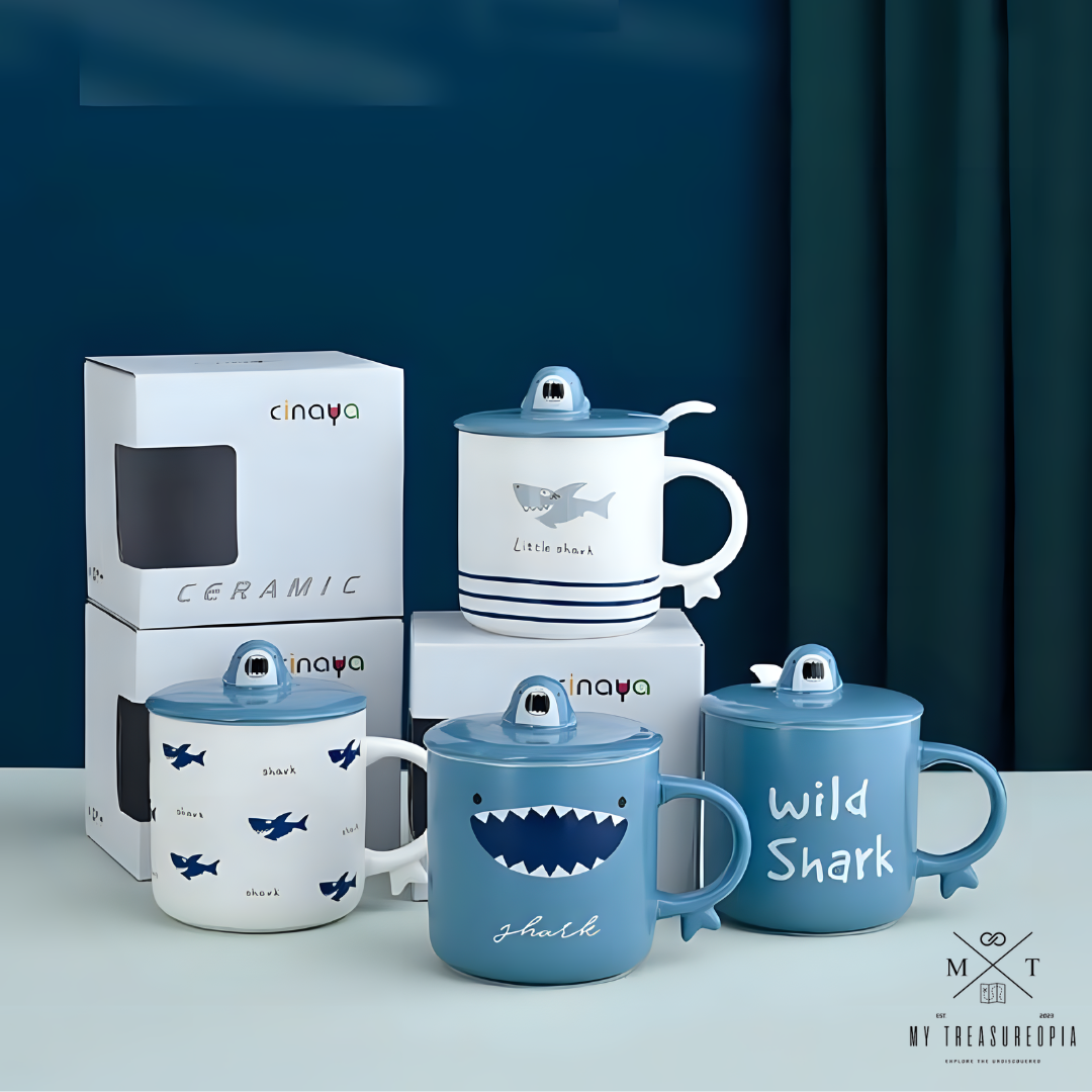 Shark Ceramic Mug With Lid (1 Piece)