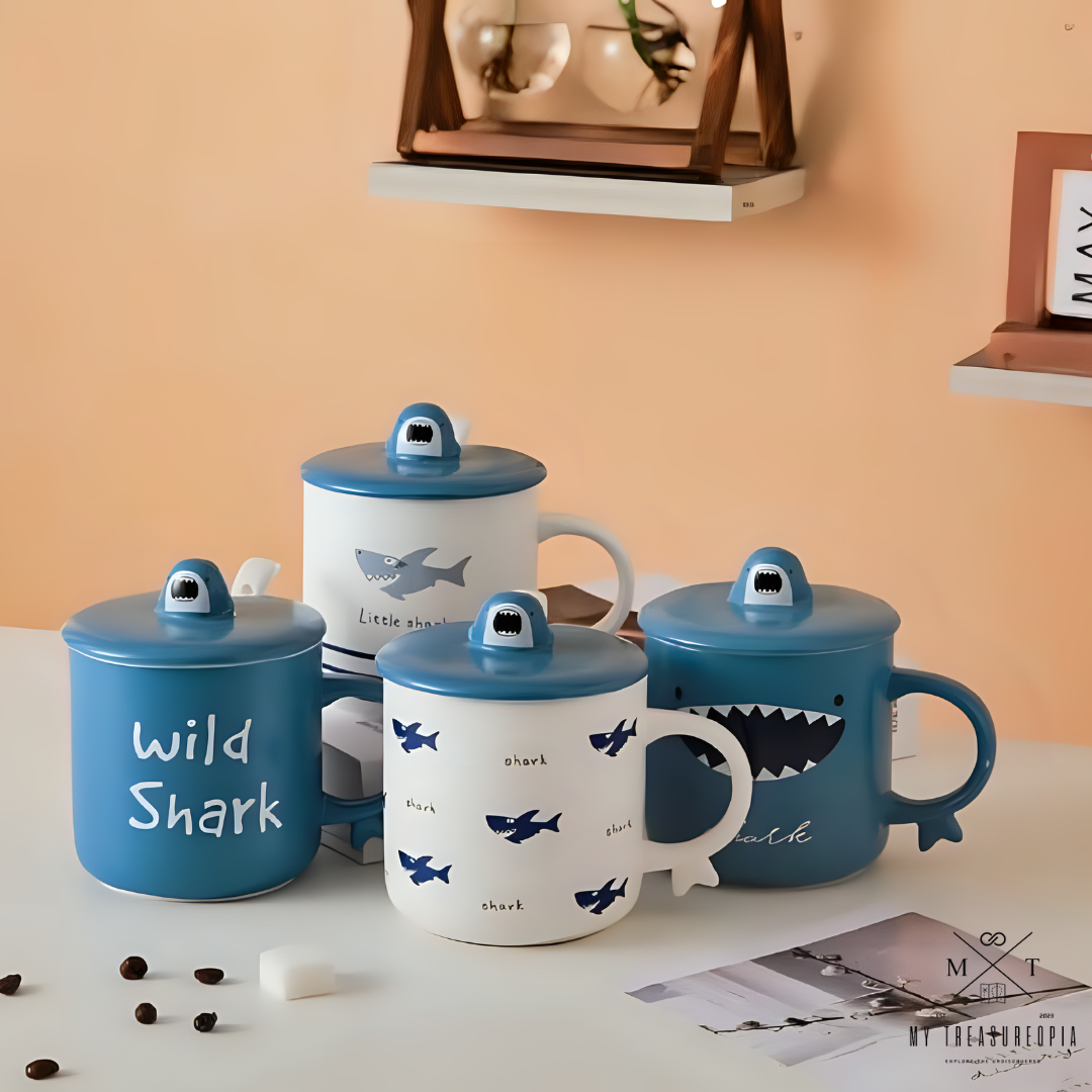 Shark Ceramic Mug With Lid (1 Piece)