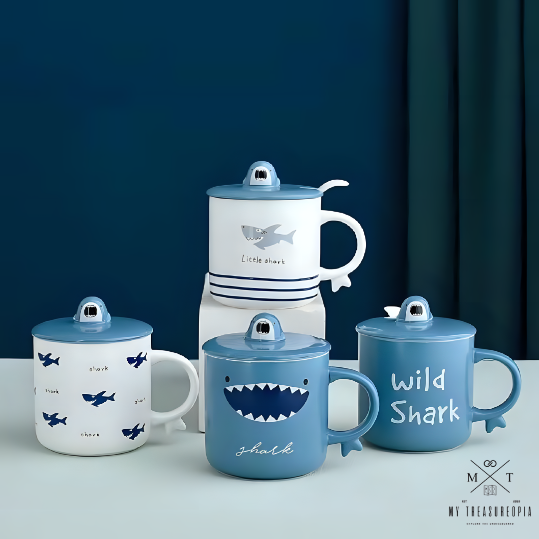 Shark Ceramic Mug With Lid (1 Piece)