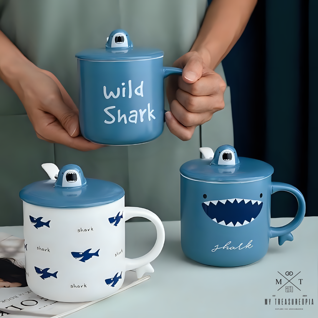 Shark Ceramic Mug With Lid (1 Piece)