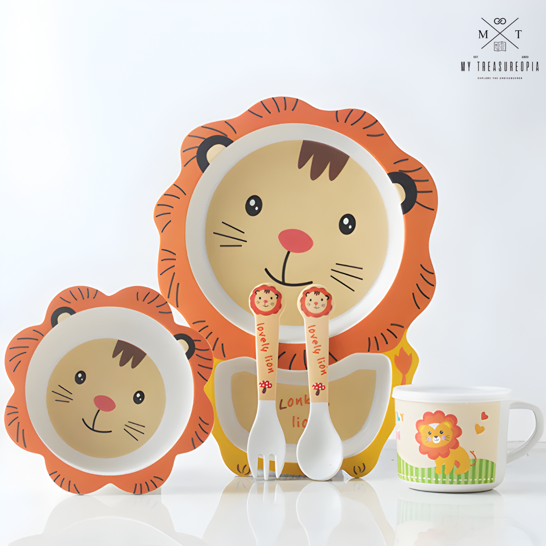 Lovely Lion Dinner Set ( Set of 5 Pcs , Bamboo Fiber )