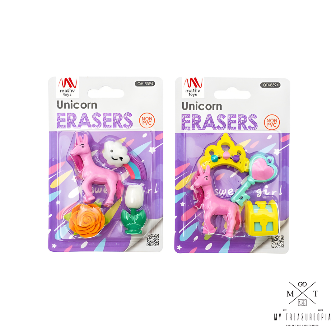 Unicorn Eraser Set ( Set Of 2 Packs , Each Pack Contains 4 Pcs Erasers )