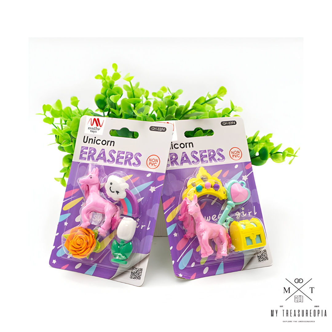 Unicorn Eraser Set ( Set Of 2 Packs , Each Pack Contains 4 Pcs Erasers )