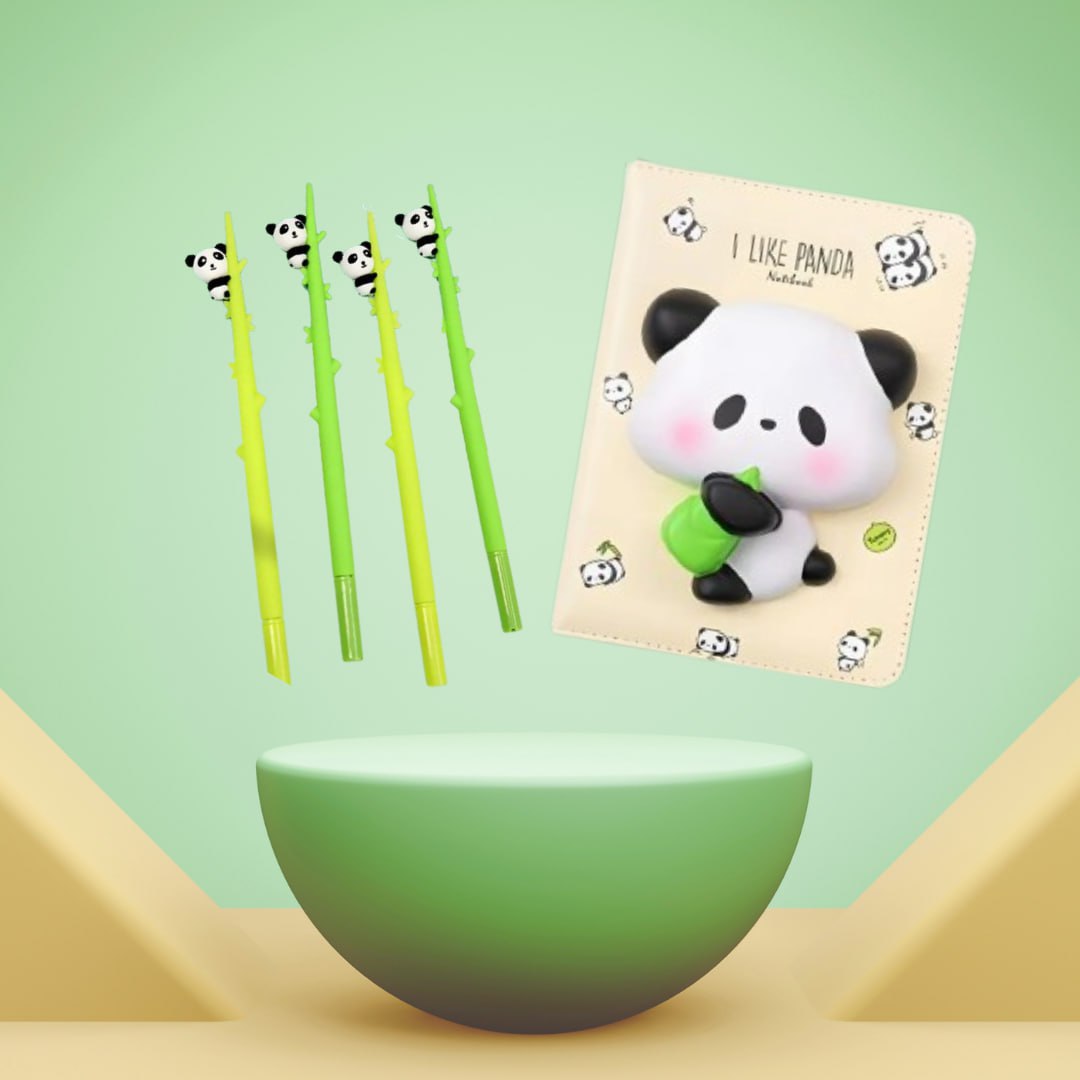 Panda Diary Set ( Squishy Diary & 1 My Panda Gel Pen Set [ Pack Of 6 Pcs ] )