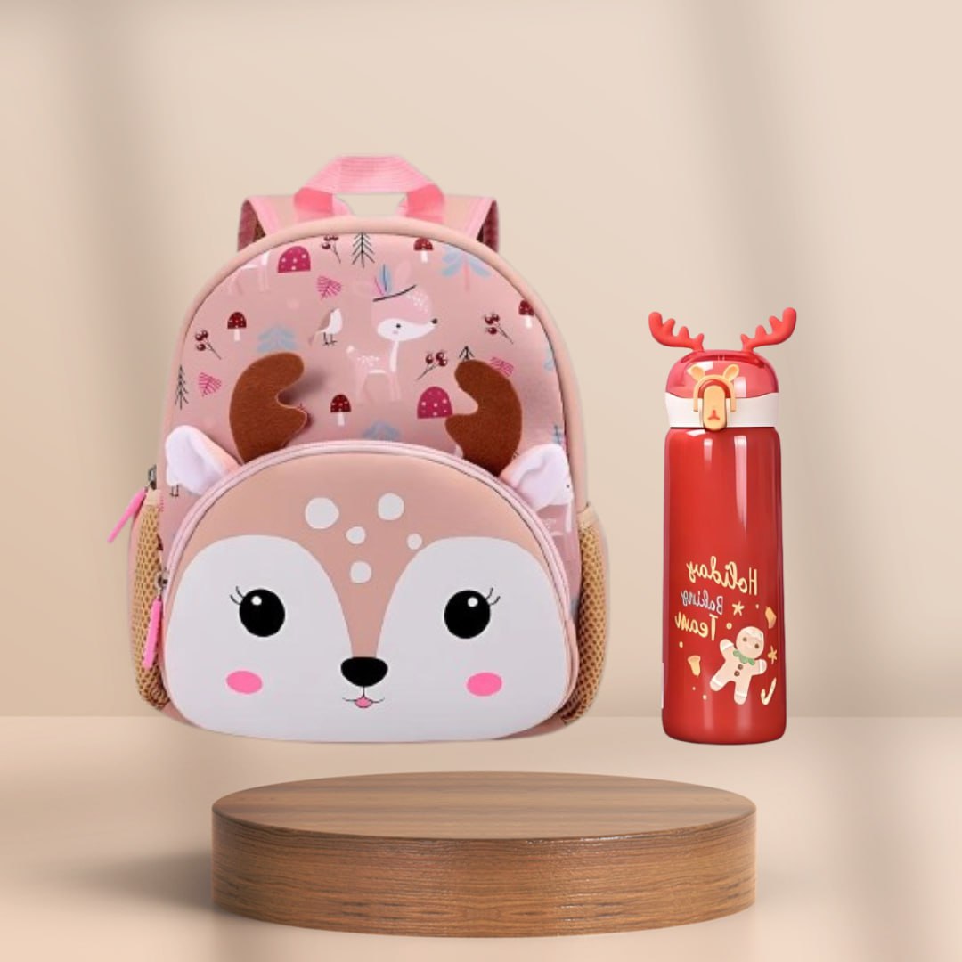 Reindeer School Set ( 1 Backpack & 1 Stainless Steel Bottle )