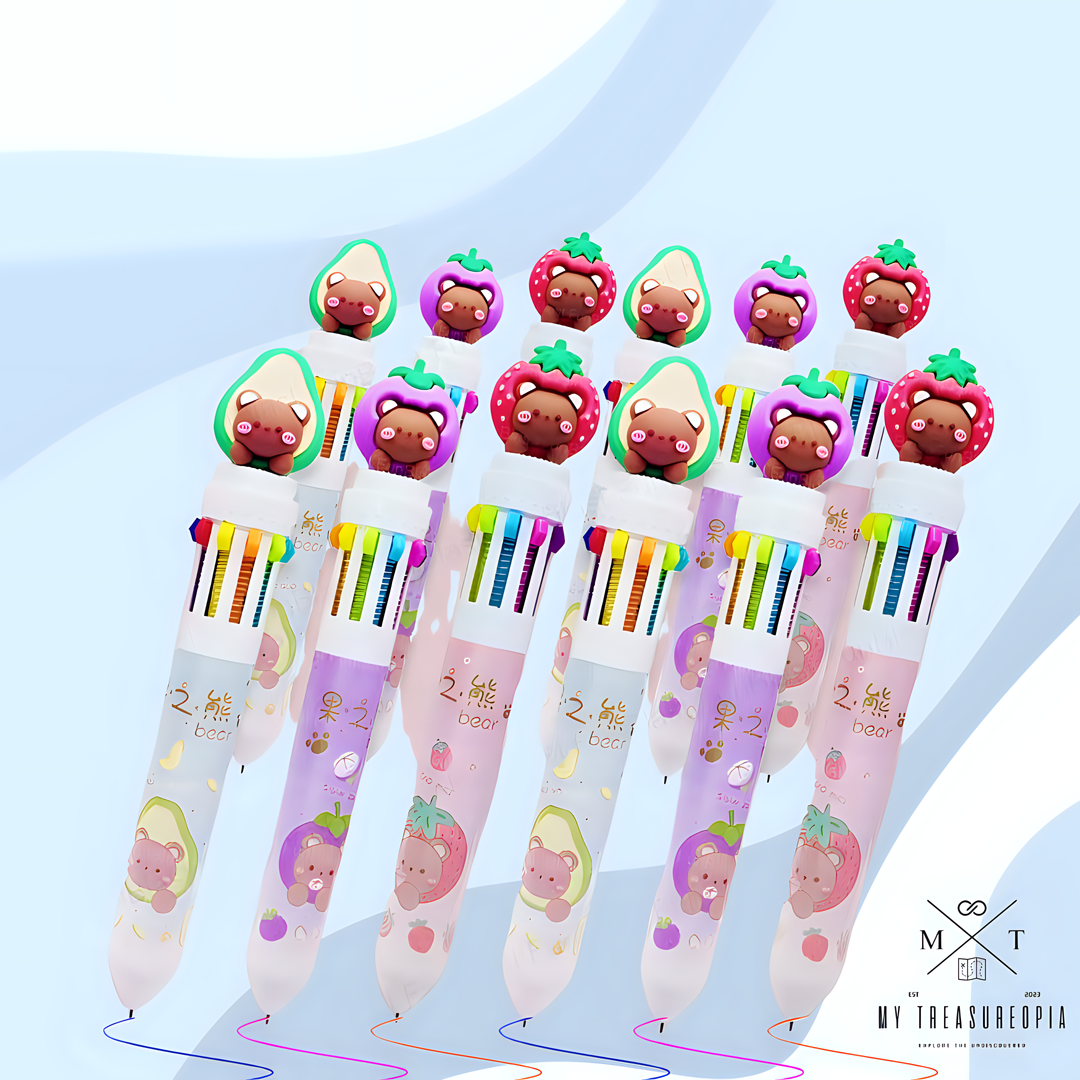 Fruit Bear Themed 10 In 1 Ball Point Pen