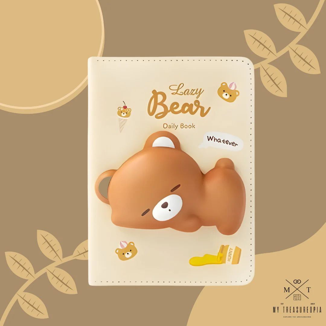 Bear Diary Set ( Squishy Diary & 1 Coffee Bear Gel Pen [ Pack Of 3 Pcs ] )