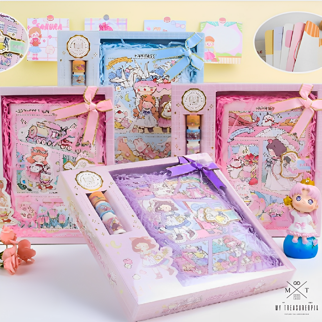 Railroad Princess Diary Set ( 1 Diary With Magnetic Buckle & 3 Pcs Washi Tapes )