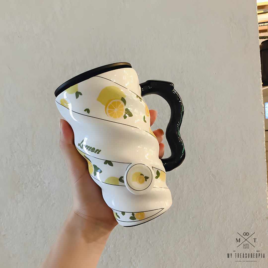 Fruits Long Ceramic Mug With Lid (1 Piece)