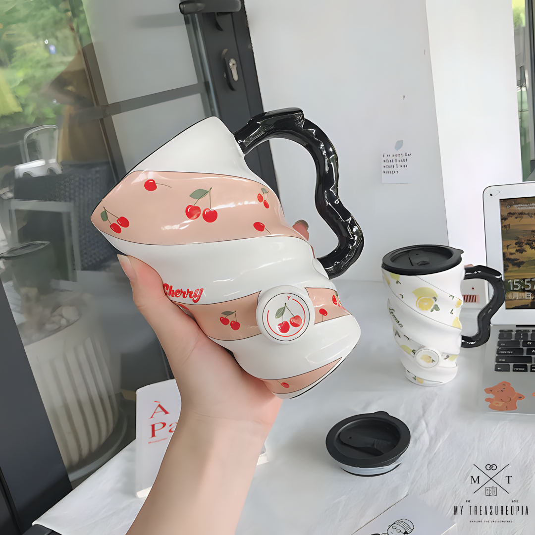 Fruits Long Ceramic Mug With Lid (1 Piece)