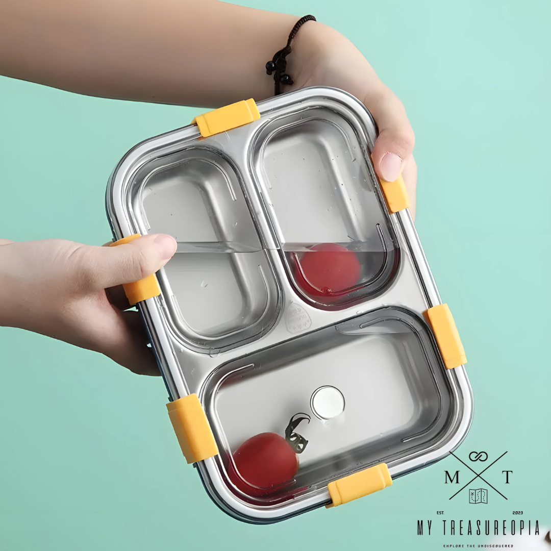 3 Compartment Stainless Steel Square Shape Lunch Box