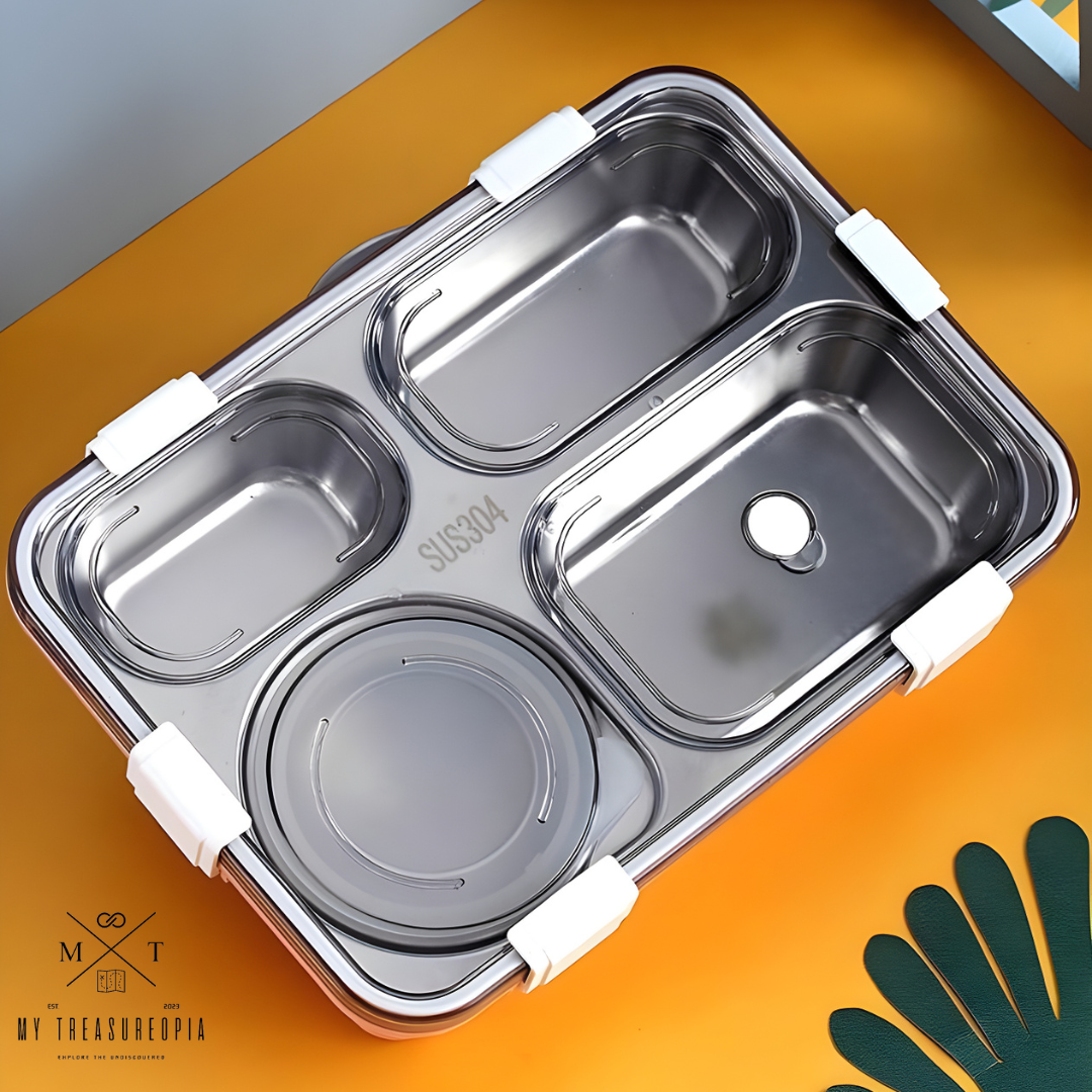 4 Compartment Stainless Steel Round Shape Lunch Box