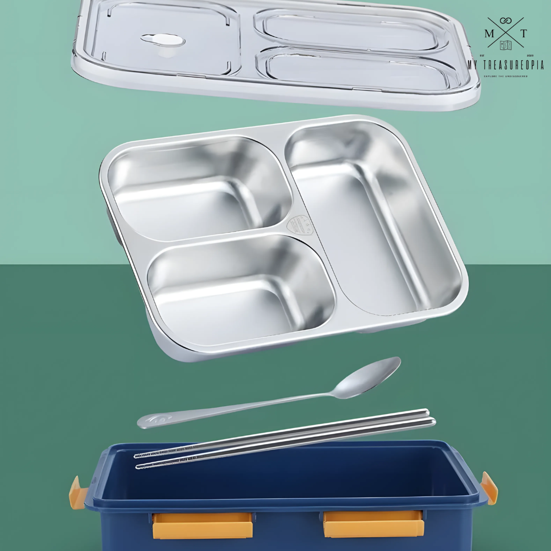 3 Compartment Stainless Steel Square Shape Lunch Box