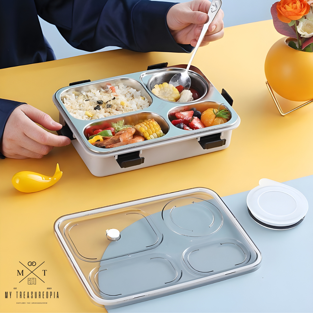 4 Compartment Stainless Steel Round Shape Lunch Box