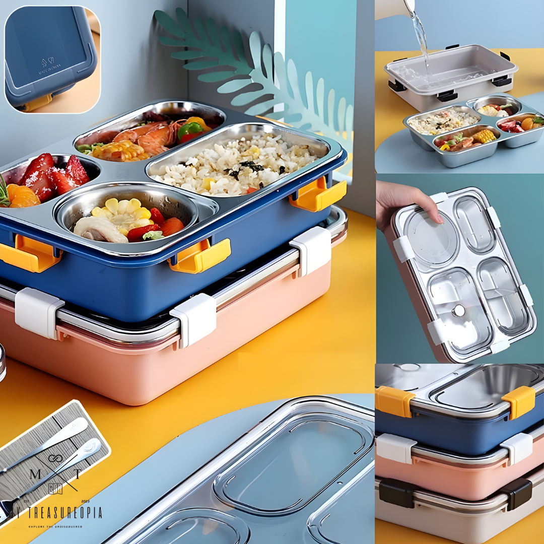 4 Compartment Stainless Steel Round Shape Lunch Box