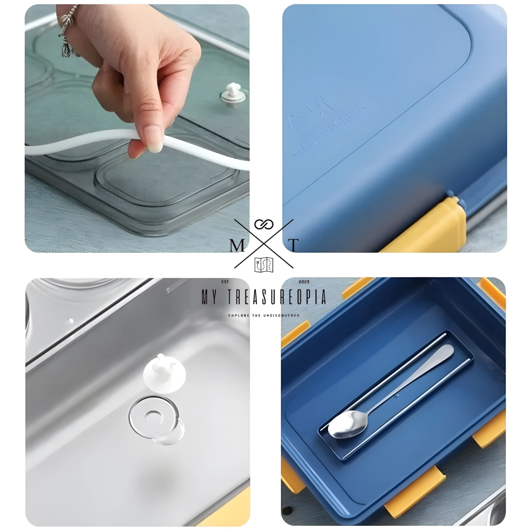 3 Compartment Stainless Steel Square Shape Lunch Box