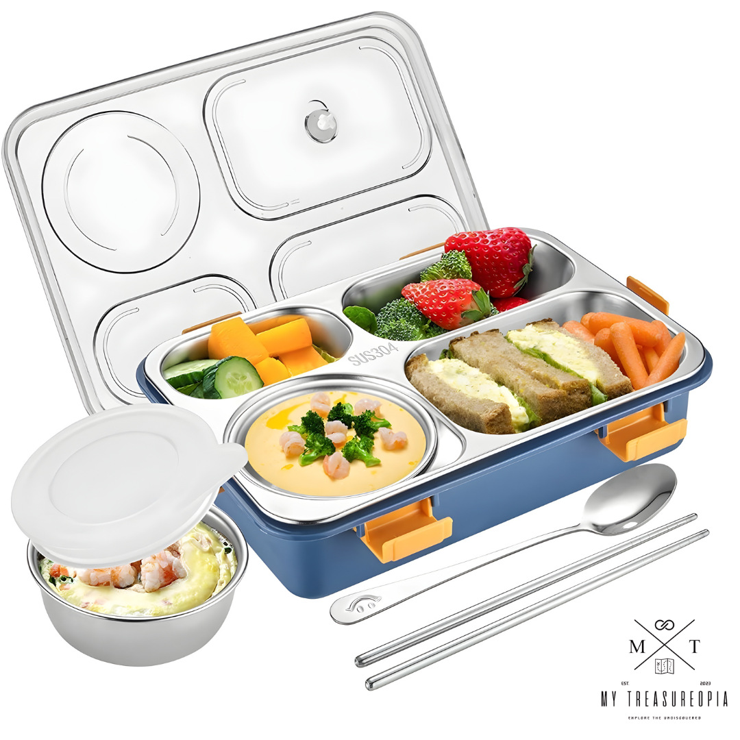 4 Compartment Stainless Steel Round Shape Lunch Box